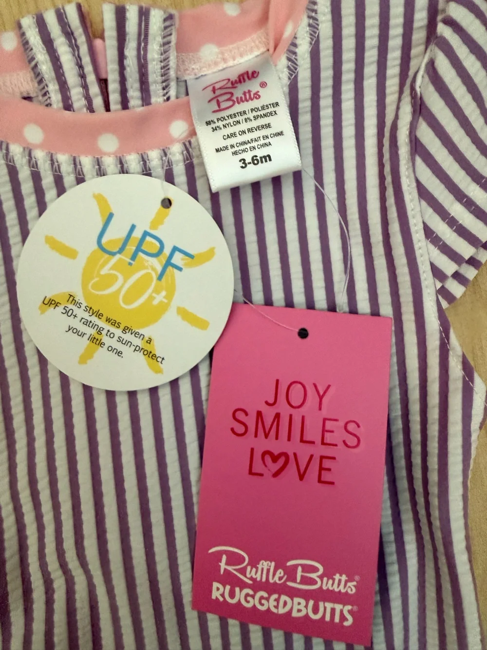 RuffleButts RuggedButts Purple & White Striped Baby Dress Romper